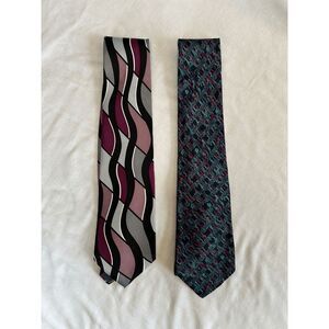 Ferracci Tie Lot of Two, One NWT, One Used & Silk Blue/Purple/Gray, Geometric